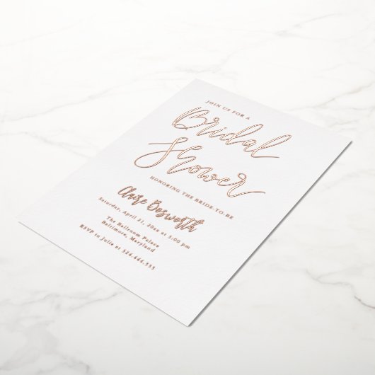 Modern Bridal Shower Script Elegant 箔招待状 (回転した状態)