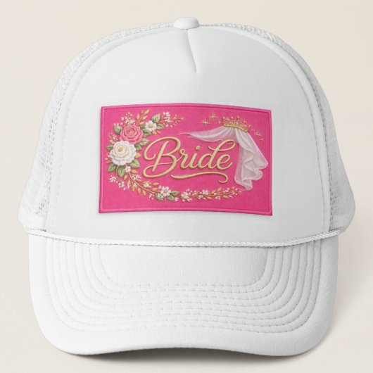Modern Bride Embroidered Hat Patch - Hot Pink キャップ (正面)