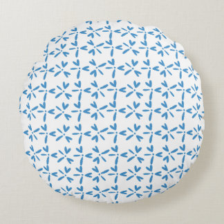 Modern Bright Blue Floral Pattern Round Pillow ラウンドクッション