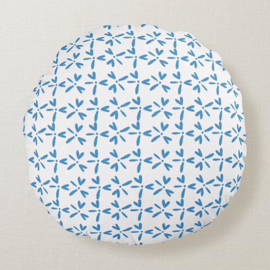 Modern Bright Blue Floral Pattern Round Pillow ラウンドクッション (正面)