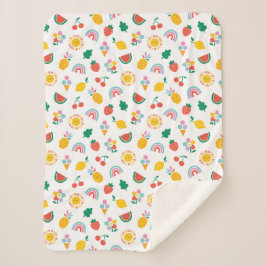 Modern Bright Colourful Smiling Suns and Rainbows  シェルパブランケット