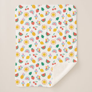 Modern Bright Colourful Smiling Suns and Rainbows  シェルパブランケット