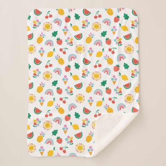 Modern Bright Colourful Smiling Suns and Rainbows  シェルパブランケット (正面)