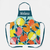Modern Bright Lemon Citrus Fruit Art Personalised エプロン (正面)