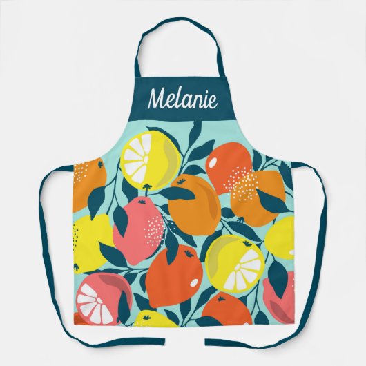 Modern Bright Lemon Citrus Fruit Art Personalised エプロン (正面)