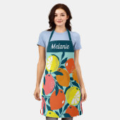 Modern Bright Lemon Citrus Fruit Art Personalised エプロン (着用した状態)