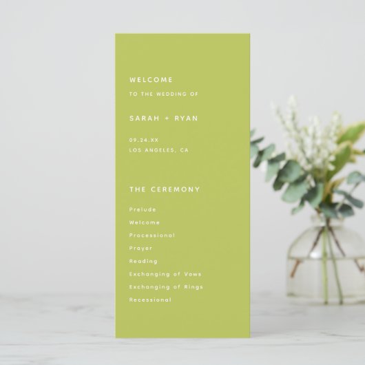 Modern Bright Lime Green Wedding Ceremony プログラム (スタンド正面)