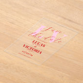 Modern Bright Pink and Red Wedding save the date  アクリル招待状 (レイダウン)