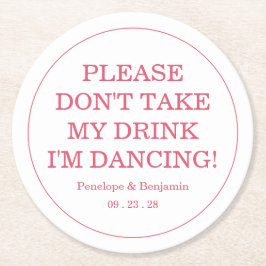 Modern Bright Pink Drink Cover Wedding ラウンドペーパーコースター