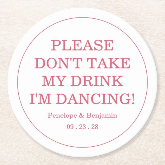 Modern Bright Pink Drink Cover Wedding ラウンドペーパーコースター (正面)