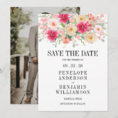 Modern Bright Pink Floral Wedding Save The Date (正面/裏面)