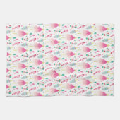 Modern Bright Pink Whimsical Christmas キッチンタオル (横)