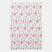 Modern Bright Pink Whimsical Christmas キッチンタオル (縦)