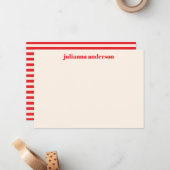 Modern Bright Red Bold Striped Personalized Name  ノートカード (正面/裏面インサイチュ)
