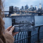 Modern Brooklyn Bridge NYC Navy Blue Cityscape