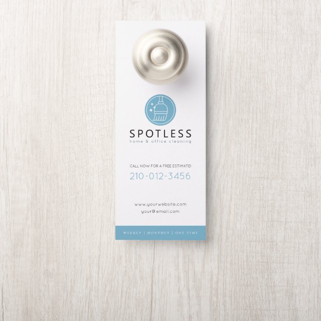 Modern Broom Logo Blue Cleaning Service ドアノブサイン (ノブ)