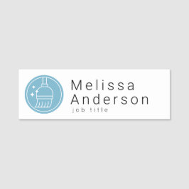Modern Broom Logo Blue Cleaning Service 名札