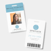 Modern Broom Logo Blue Cleaning Service ID Photo バッジ (Front & Back)