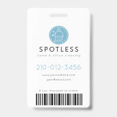 Modern Broom Logo Blue Cleaning Service ID Photo バッジ (Back)