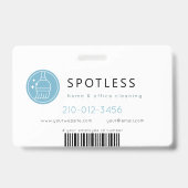 Modern Broom Logo Blue Cleaning Service ID Photo バッジ (Back)