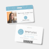 Modern Broom Logo Blue Cleaning Service ID Photo バッジ (Front & Back)