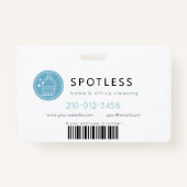 Modern Broom Logo Blue Cleaning Service ID Photo バッジ (裏面)