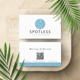 Modern Broom Logo QR Code Cleaning Service Maid 名刺