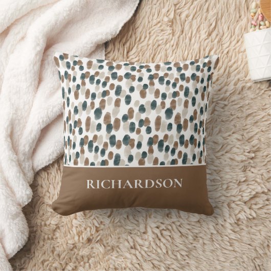 Modern Brown and White Abstract Pattern Name クッション (ブランケット)