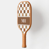 Modern Brown and White Checkered Initials Monogram ピックルボールラケット (左)