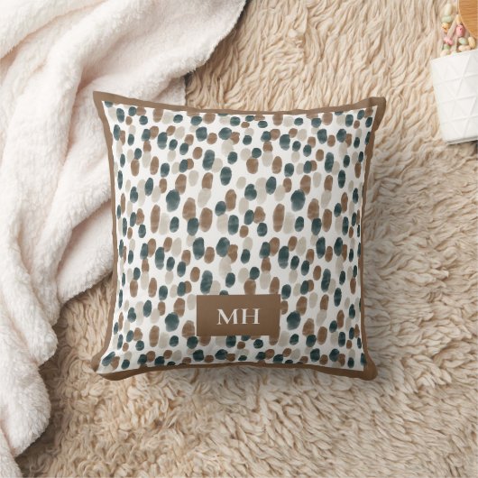 Modern Brown and White Pattern Initials Monogram クッション (ブランケット)