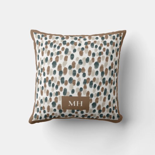 Modern Brown and White Pattern Initials Monogram クッション (裏面)