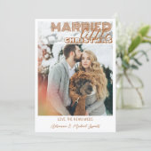 Modern Brown Calligraphy Married Little Christmas シーズンカード (スタンド正面)