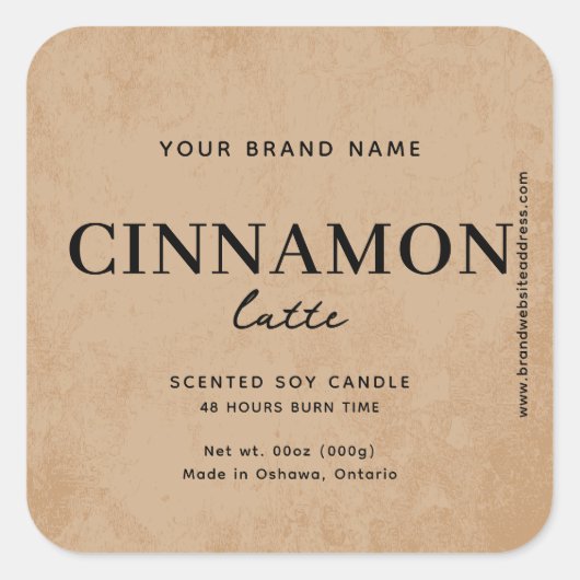 Modern Brown Coffee Rustic Label スクエアシール (正面)