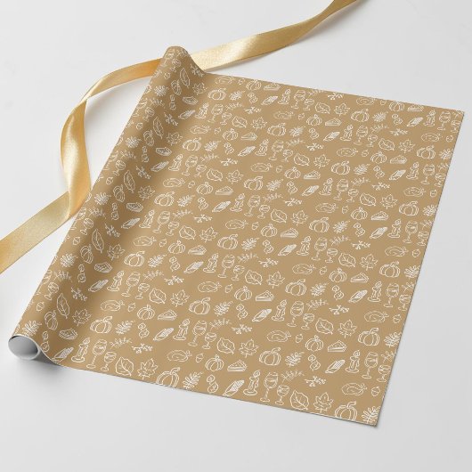 Modern Brown Cute Doodle Pattern Fall Thanksgiving ラッピングペーパー