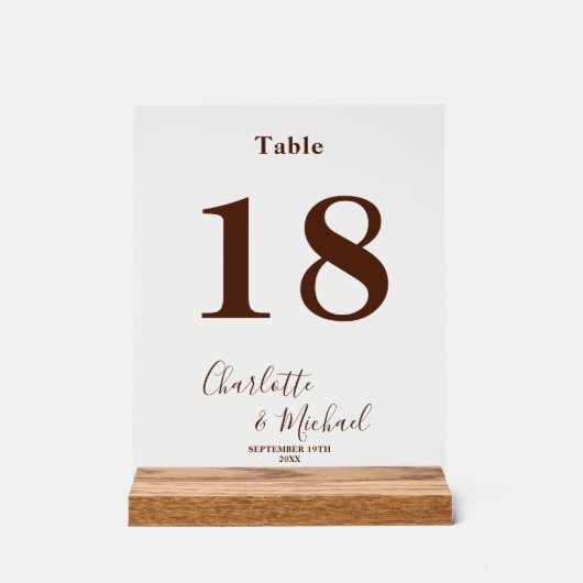 Modern Brown Elegant Wedding Table Number アクリルサイン (正面)
