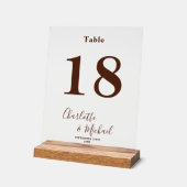 Modern Brown Elegant Wedding Table Number アクリルサイン (傾斜)