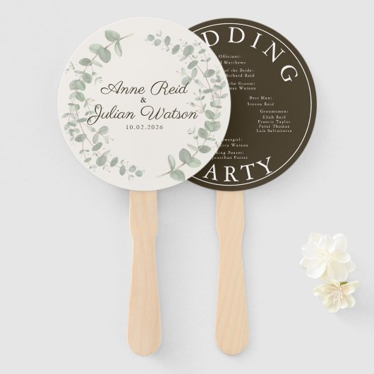 Modern Brown eucalyptus leaves Program Hand Fan ハンドファン (正面&裏面)