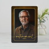 Modern Brown Leather Photo Retirement Party 箔招待状 (立ち正面)