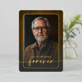 Modern Brown Leather Photo Retirement Party 箔招待状 (立ち正面)