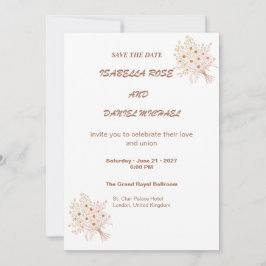 Modern Brown Line Art  Save the Date Wedding Card セーブザデート