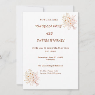 Modern Brown Line Art  Save the Date Wedding Card セーブザデート