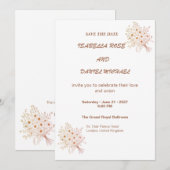 Modern Brown Line Art  Save the Date Wedding Card セーブザデート (正面/裏面)