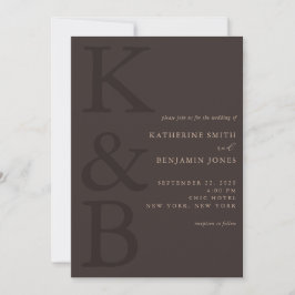 Modern Brown Monogram All in One Wedding 招待状