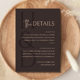 Modern Brown Monogram Minimalist Wedding エンクロージャーカード