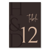Modern Brown Monogram Minimalist Wedding テーブルナンバー (正面)