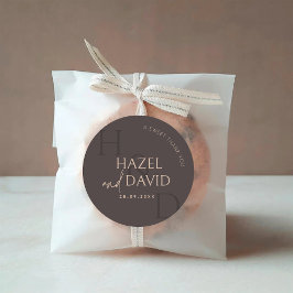 Modern Brown Monogram Minimalist Wedding ラウンドシール