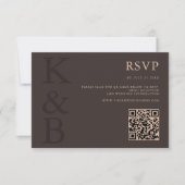 Modern Brown Monogram Minimalist Wedding 出欠カード (正面)