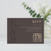 Modern Brown Monogram Minimalist Wedding 出欠カード (スタンド正面)