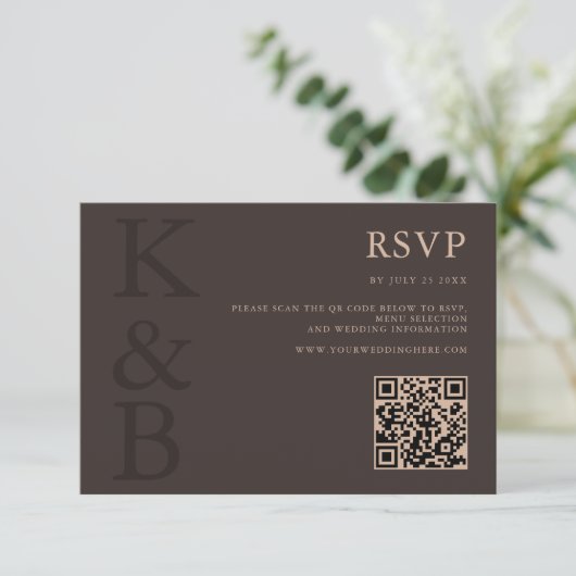 Modern Brown Monogram Minimalist Wedding 出欠カード (スタンド正面)