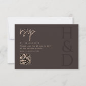 Modern Brown Monogram Minimalist Wedding 出欠カード (正面)